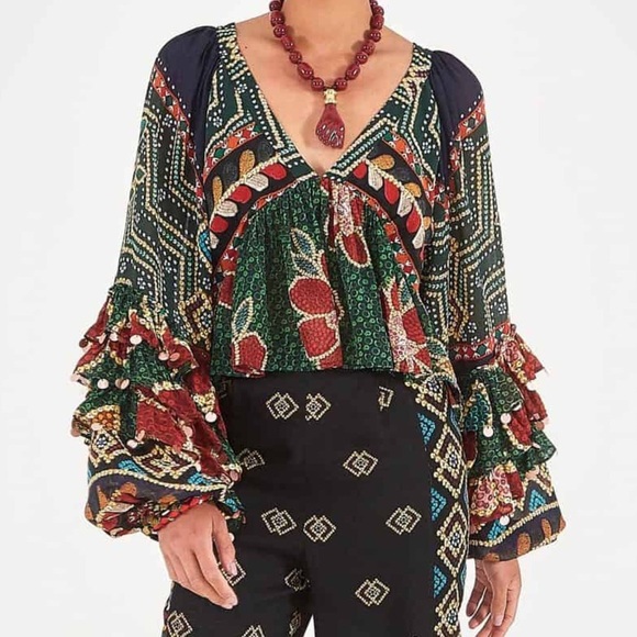 FARM Rio Women's Multicolor Floral Top with Long Sleeves, Size S - Picture 2 of 10